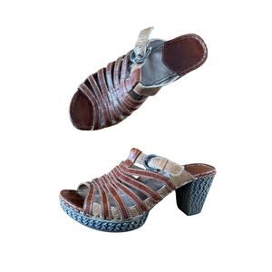 Josef Seibel brown leather mule peep open toe platform shoes